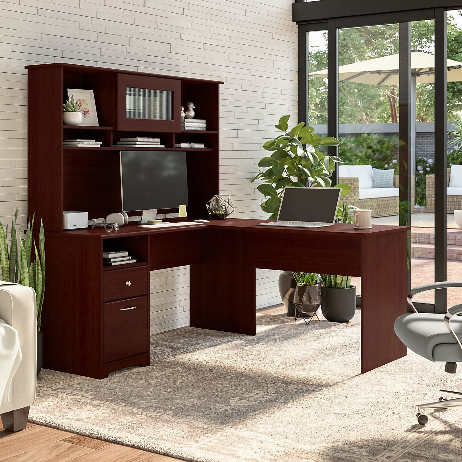 Bush Furniture Cabot L-Shaped Desk with Hutch - Modern Gray Corner Computer Desk with Storage for Home Office, Study, or Gaming Room | 60W Space-Saving Design