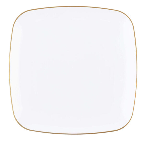 10-Pack White & Gold Square Plastic Plates - Eco-Friendly Disposable Dinnerware for Parties, Picnics & Outdoor Events