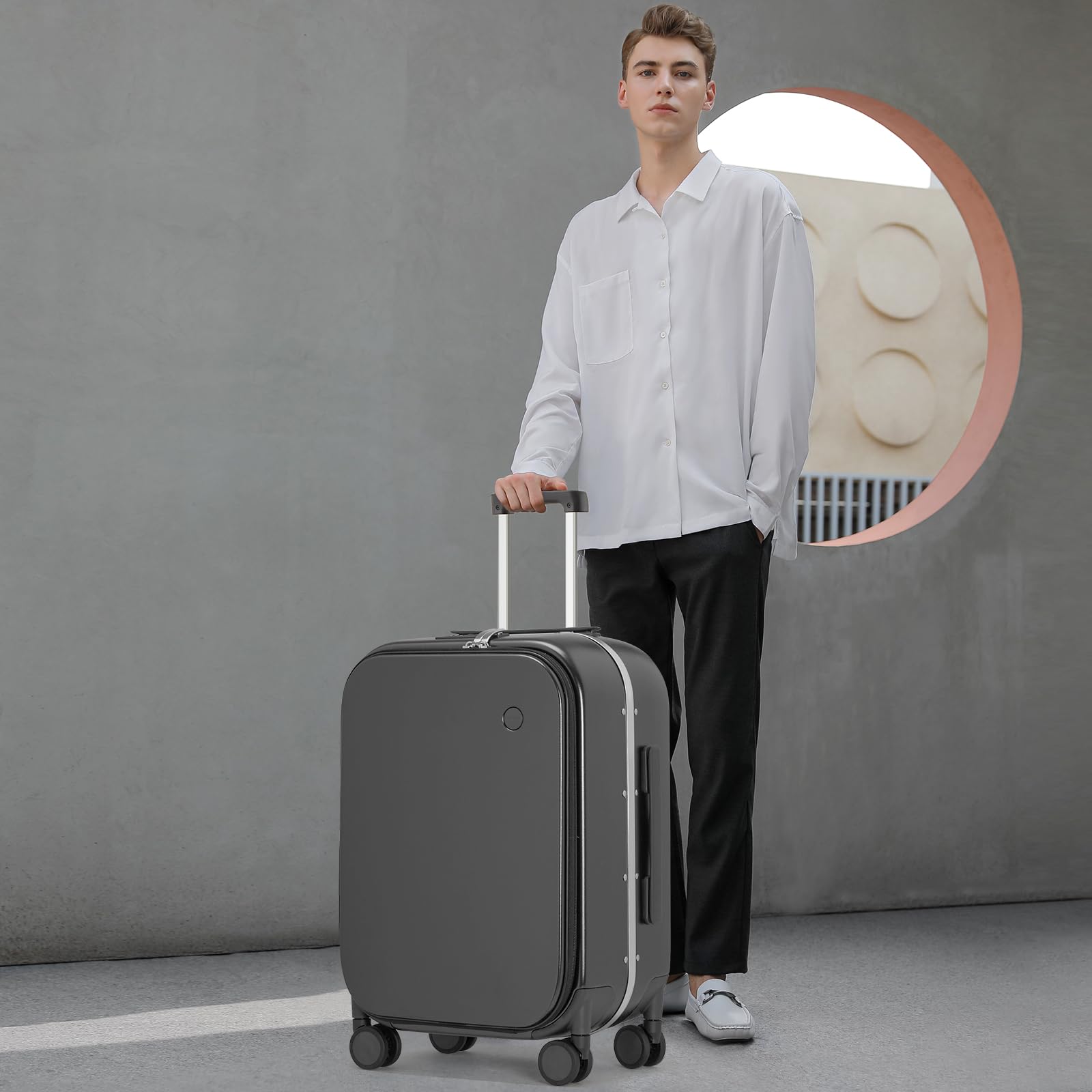24'' Mixi Hardside Spinner Luggage with Aluminum Frame, TSA Lock & Cover - Rock Gray | Durable Checked Suitcase for Travel, Business Trips & Vacations