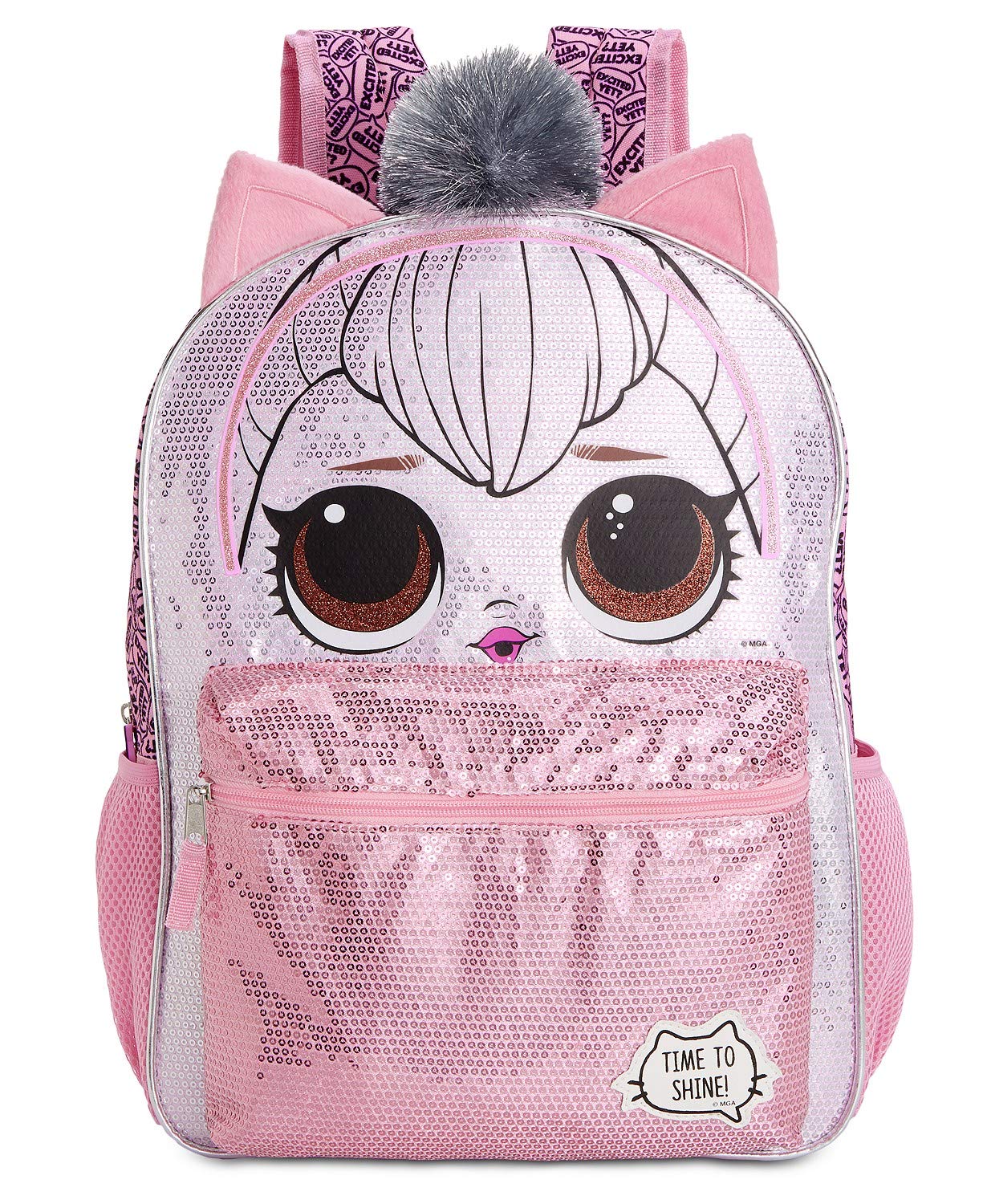 LOL Surprise Queen Kitty Backpack for Girls - 16 Inch Cute Pink School Backpack for Elementary Students - Perfect for School, Travel & Playdates