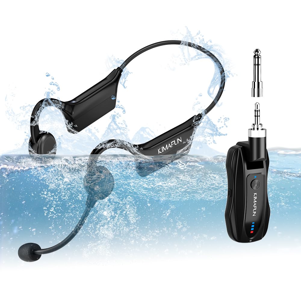 KIMAFUN 2.4G Wireless Fitness Headset Microphone - IP67 Waterproof & Sweatproof for Swimming, Yoga, Gym Training | Perfect for Water Aerobics Instructors, Coaches & Fitness Speakers (Model GWP91)