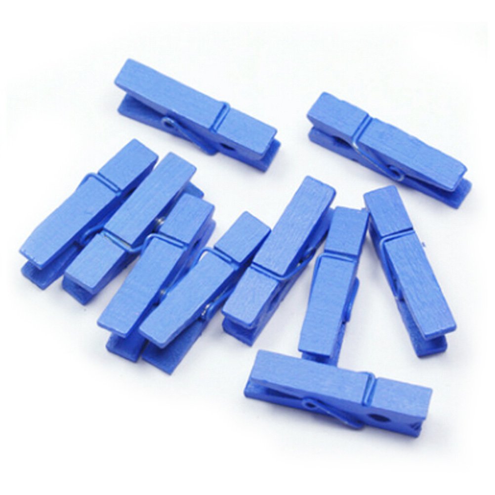 100pcs Mini Colorful Wooden Clips - Multipurpose Photo Clips, Clothespins, Craft & Wedding Decorations (Blue) - Perfect for Scrapbooking, DIY Projects, Home & Party Decor