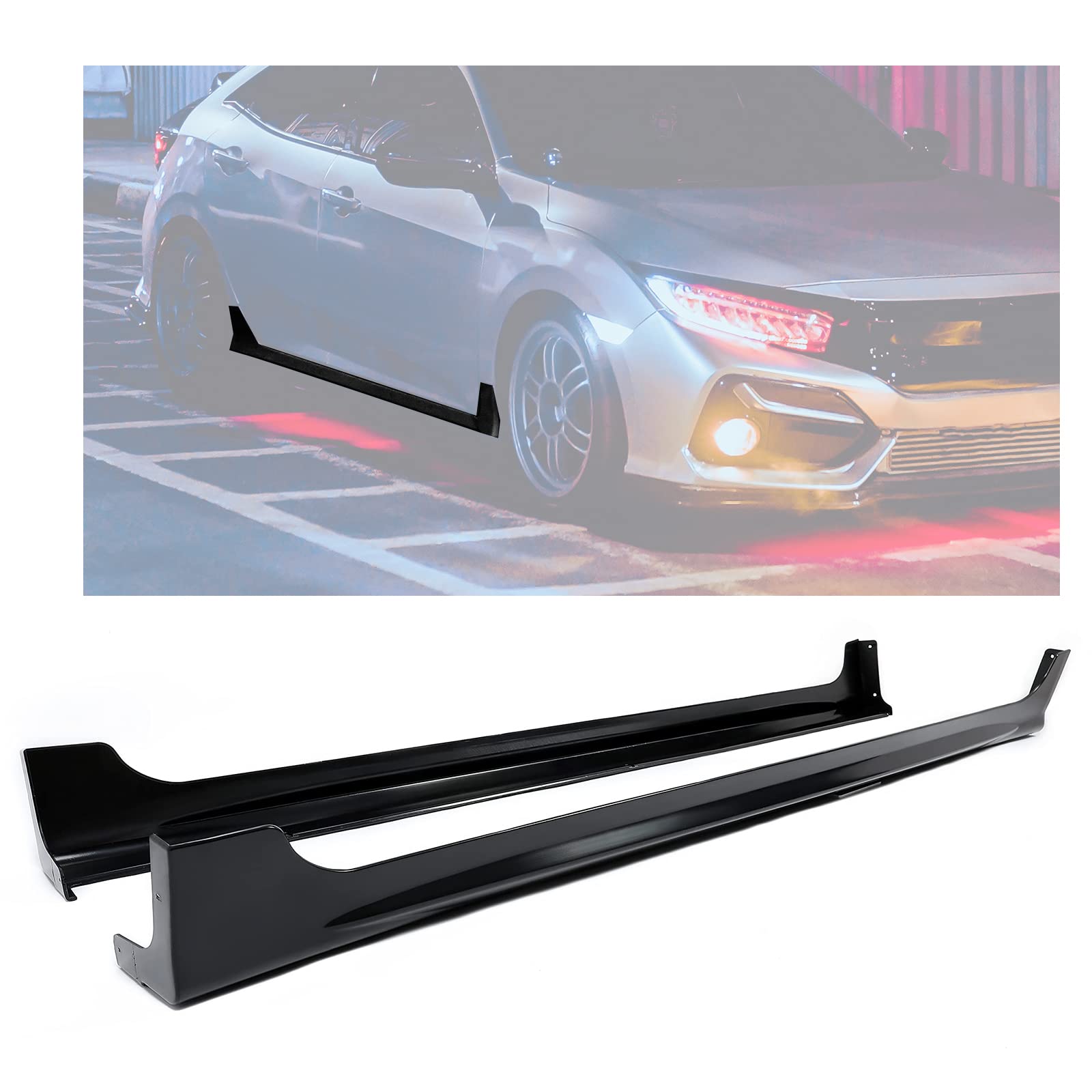 HECASA Side Skirts for 2012-2015 Honda Civic 4-Door Sedan - Black Spoiler Extension Splitter Panel Pair - Enhance Style & Aerodynamics for Street & Show Cars