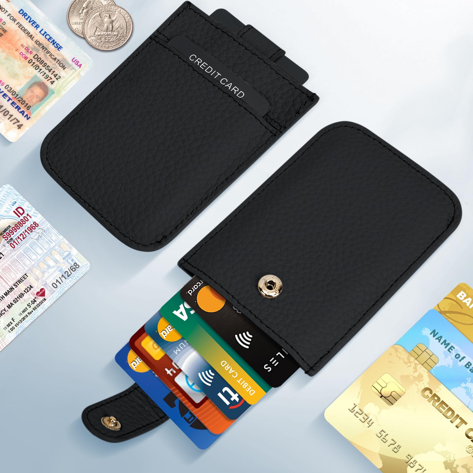 Unaone Slim Minimalist RFID Blocking Wallet - Soft Leather Front Pocket Card Holder for Men & Women | Pull-Out Card Organizer | Perfect for Travel, Work & Everyday Use (Black)