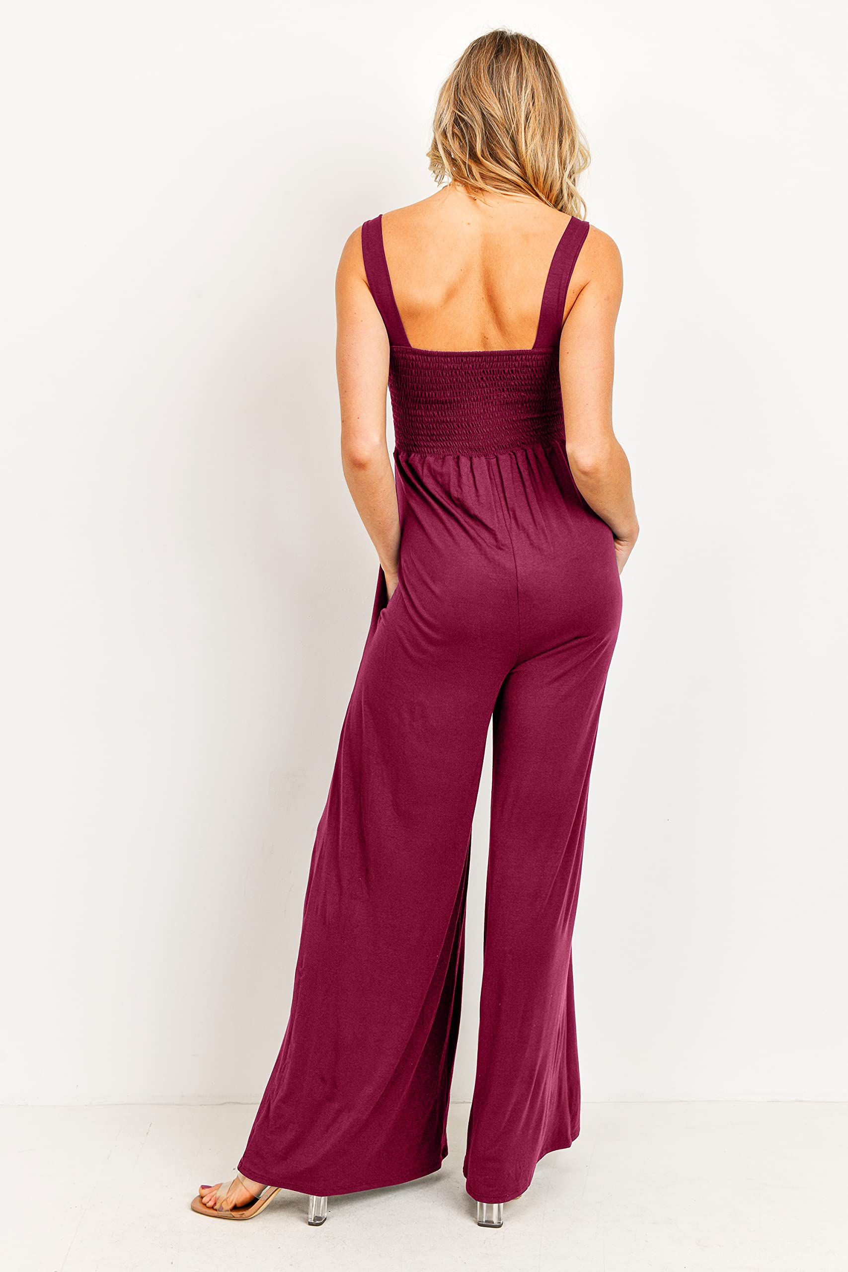 Women's Maternity Sleeveless Jumpsuit Romper - Comfortable Smocked Neck & Pockets - Perfect for Pregnancy, Nursing, Summer Outfits & Casual Wear