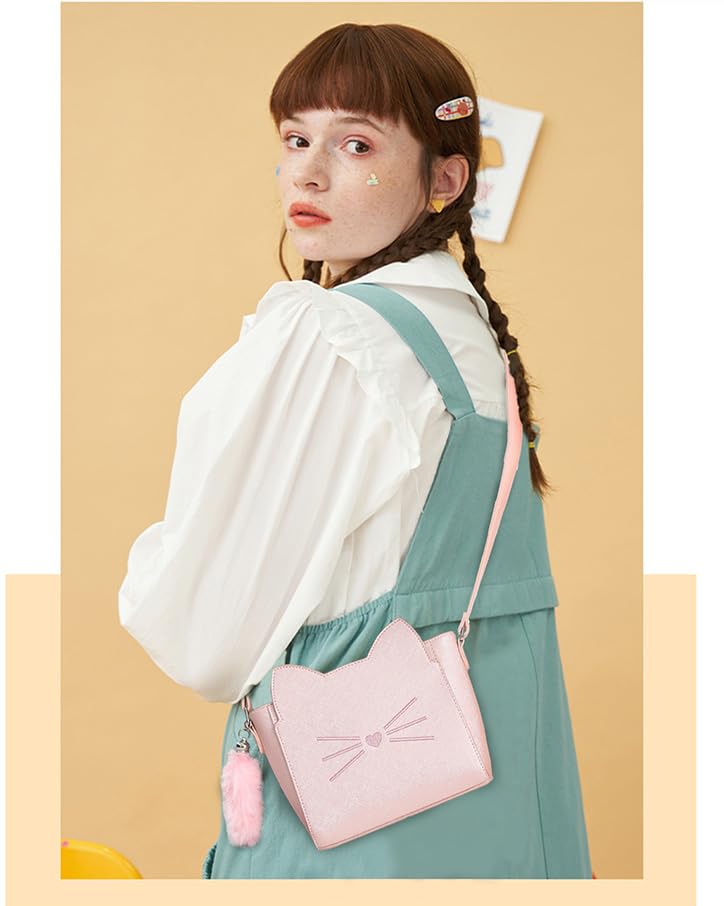 Cute Cat Crossbody Purse for Teen Girls - PU Leather Shoulder Bag with Pendant, Fashionable Small Handbag for School, Travel & Everyday Use