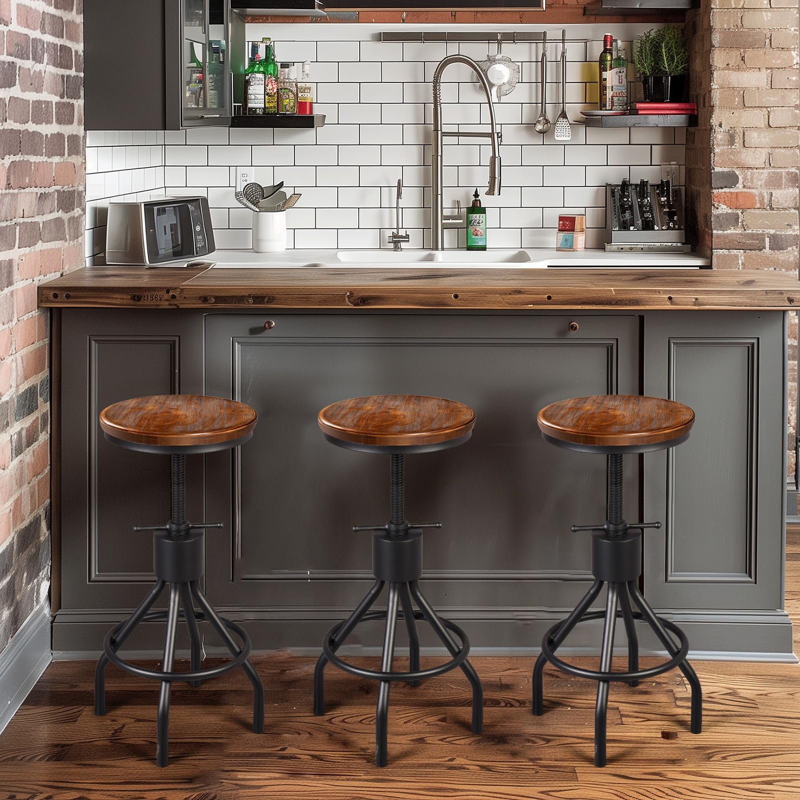 LOKKHAN Set of 2 Adjustable Height Industrial Bar Stools - 23