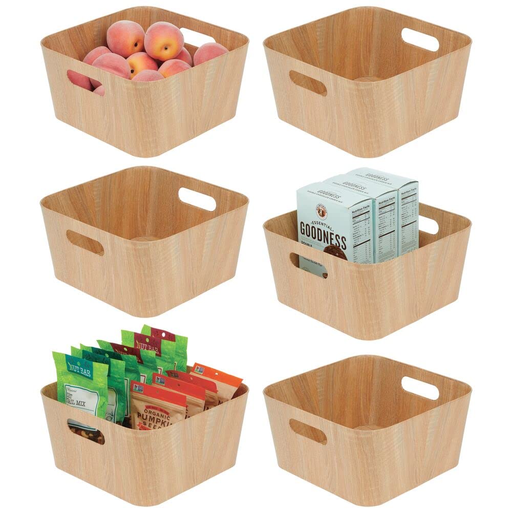 mDesign 6-Pack Wood Print Food Storage Containers with Handles - 12