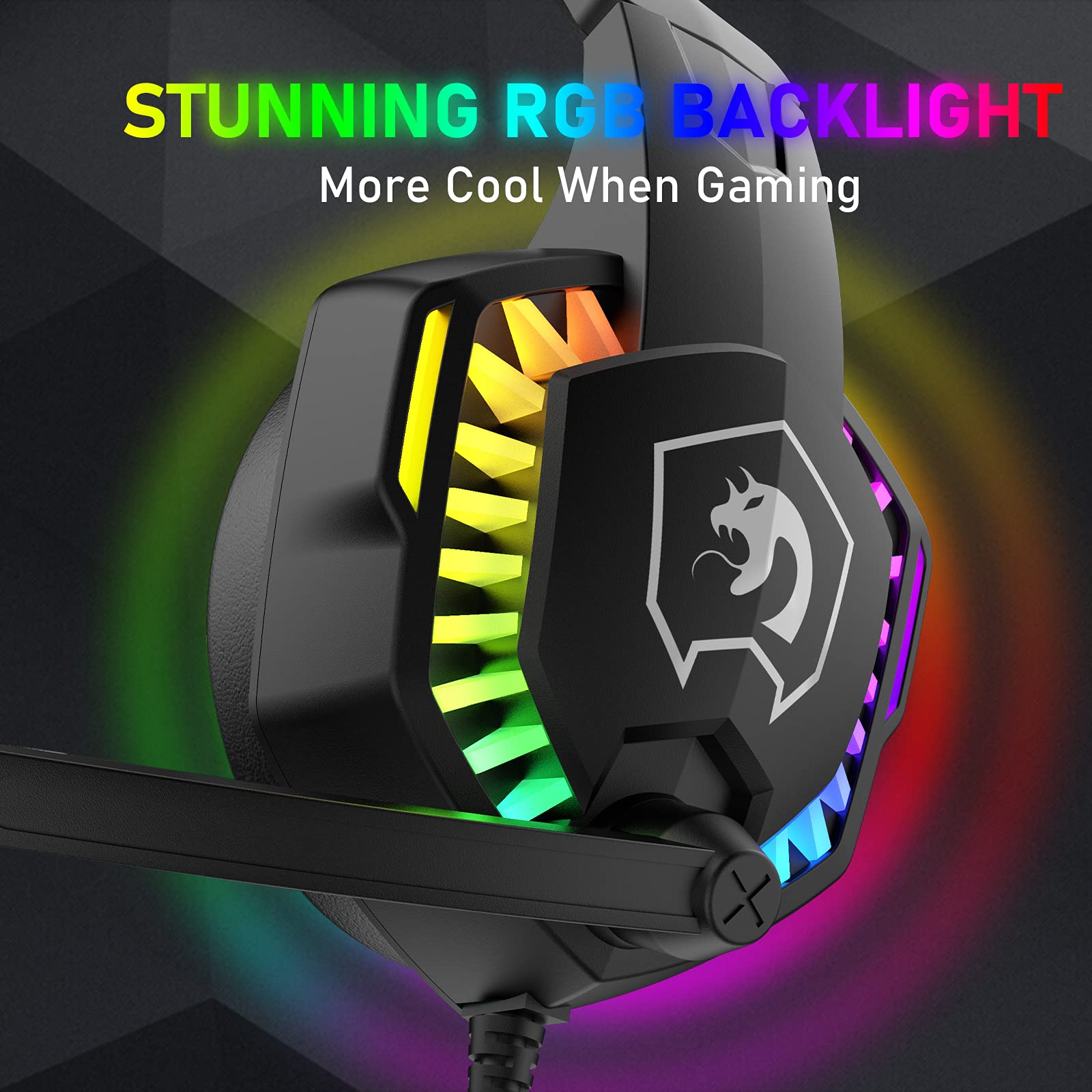 RGB Gaming Headset with Noise-Canceling Mic - Stereo Sound, Deep Bass & Memory Foam Earcups - Wired Over-Ear Headphones for PS5, Xbox Series X/S, Switch, PC, Mac - Perfect for FPS, Streaming & Music (Black)