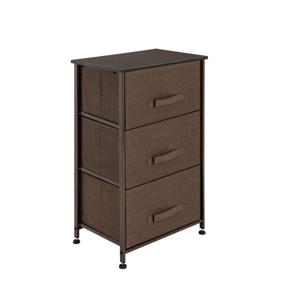 Modern Nightstand with 3 Fabric Drawers - Wood Top Bedside Table with Storage Bins - Lightweight Accent Furniture for Bedroom, Nursery, Hallway & Entryway - Perfect for Small Spaces & Apartment Living (Brown)