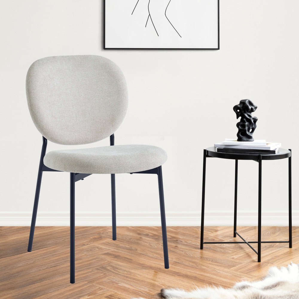 5-Piece Dining Set - Harper Round Marble-Look Dining Table 120cm White with 4 Archie Fabric Dining Chairs Coconut - Perfect for Small Spaces, Modern Kitchens & Apartment Dining Rooms