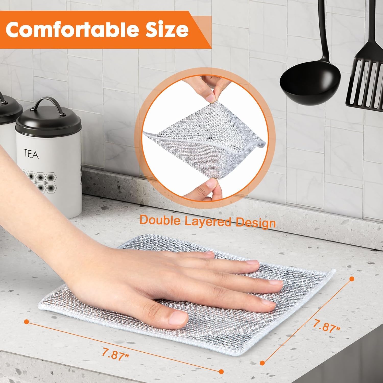 Makbrite Multipurpose Stainless Steel Scrubber Pads - Non-Scratch Dishwashing Rags for Wet & Dry Cleaning - Pack of 6 | Perfect for Washing Dishes, Sinks, Countertops & Kitchen Cleaning | Easy Rinse & Machine Washable