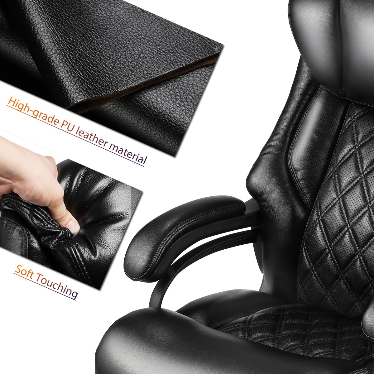500lbs Heavy Duty Big and Tall Office Chair - Wide Spring Seat Executive Desk Chair with 360 Swivel & Heavy Duty Casters - Large Size Computer Chair for Home Office (Black) - Perfect for Plus-Size Professionals and Long Work Sessions