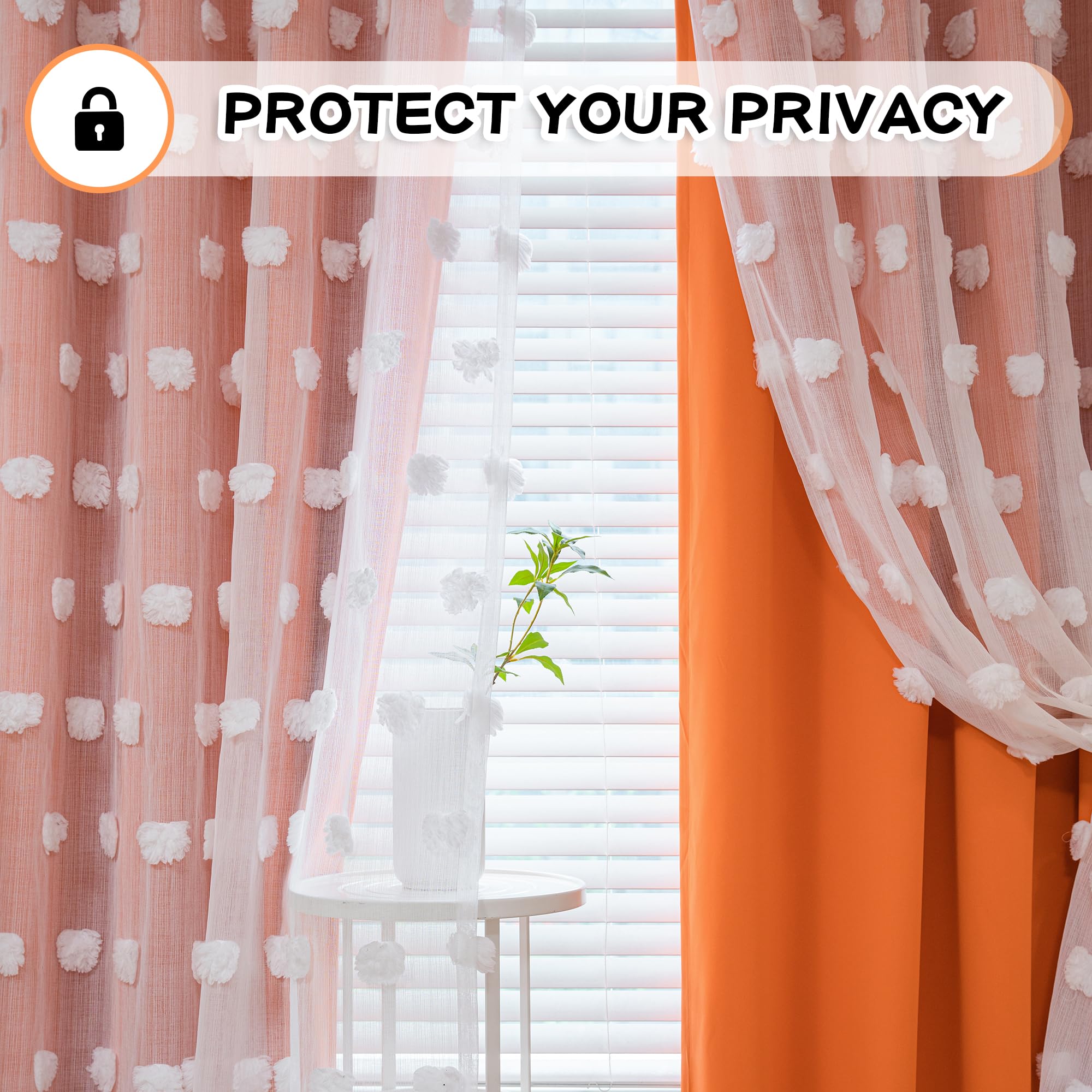 MYSKY HOME Orange Sheer Curtains 95 Inches Long - Grommet Top Blackout Window Panels 52