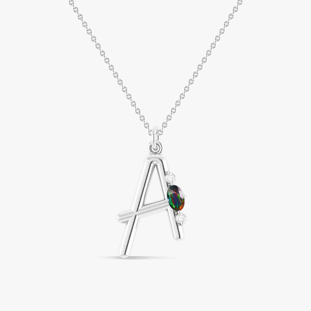 Alphabet Initial A Pendant Necklace with Natural Black Opal & Zircon - Elegant Personalized Jewelry for Women, Birthday Gifts, Anniversary Presents