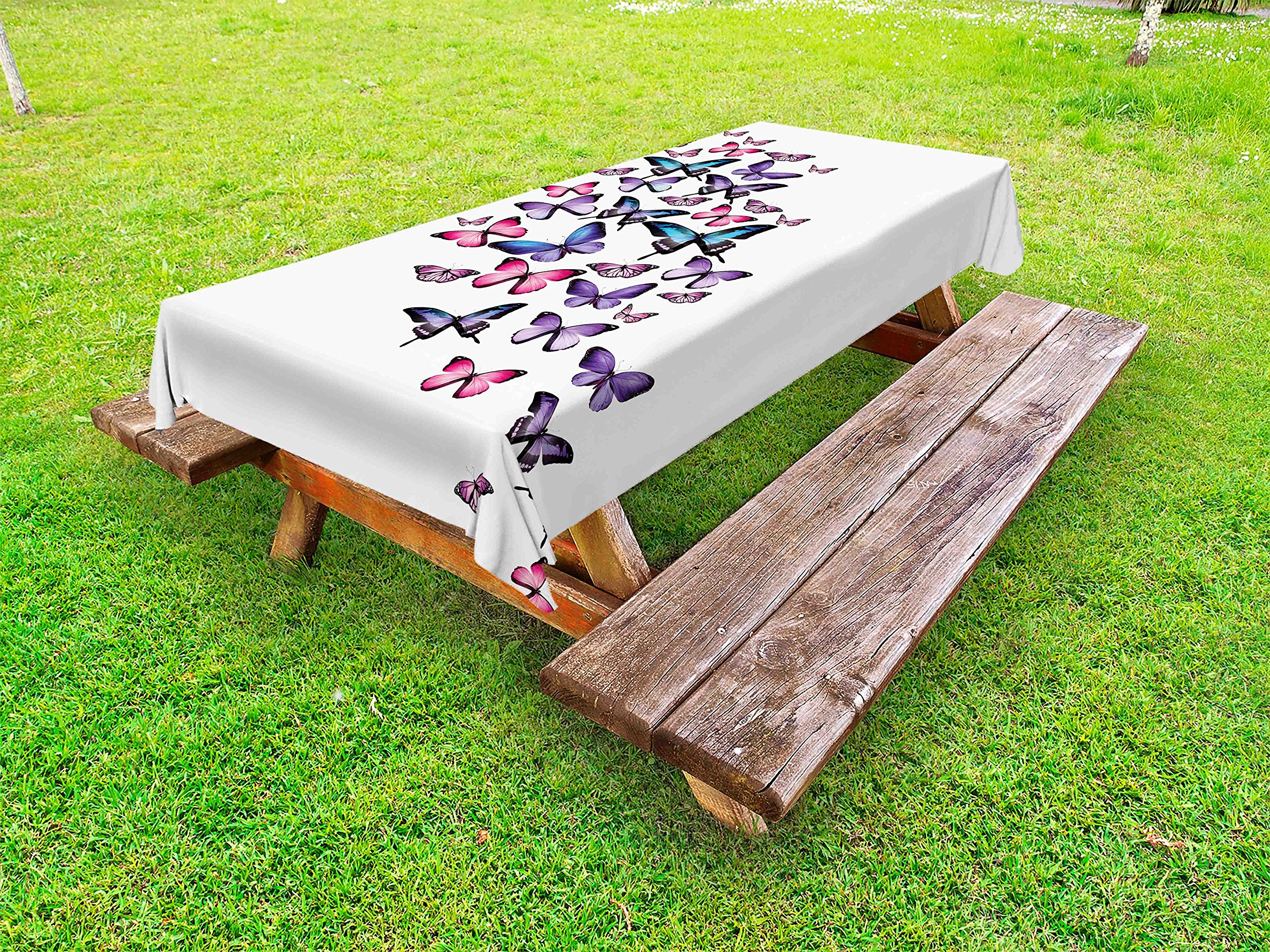 Ambesonne Navy and Blush Butterfly Print Outdoor Tablecloth - Waterproof Washable Picnic Table Cover 58
