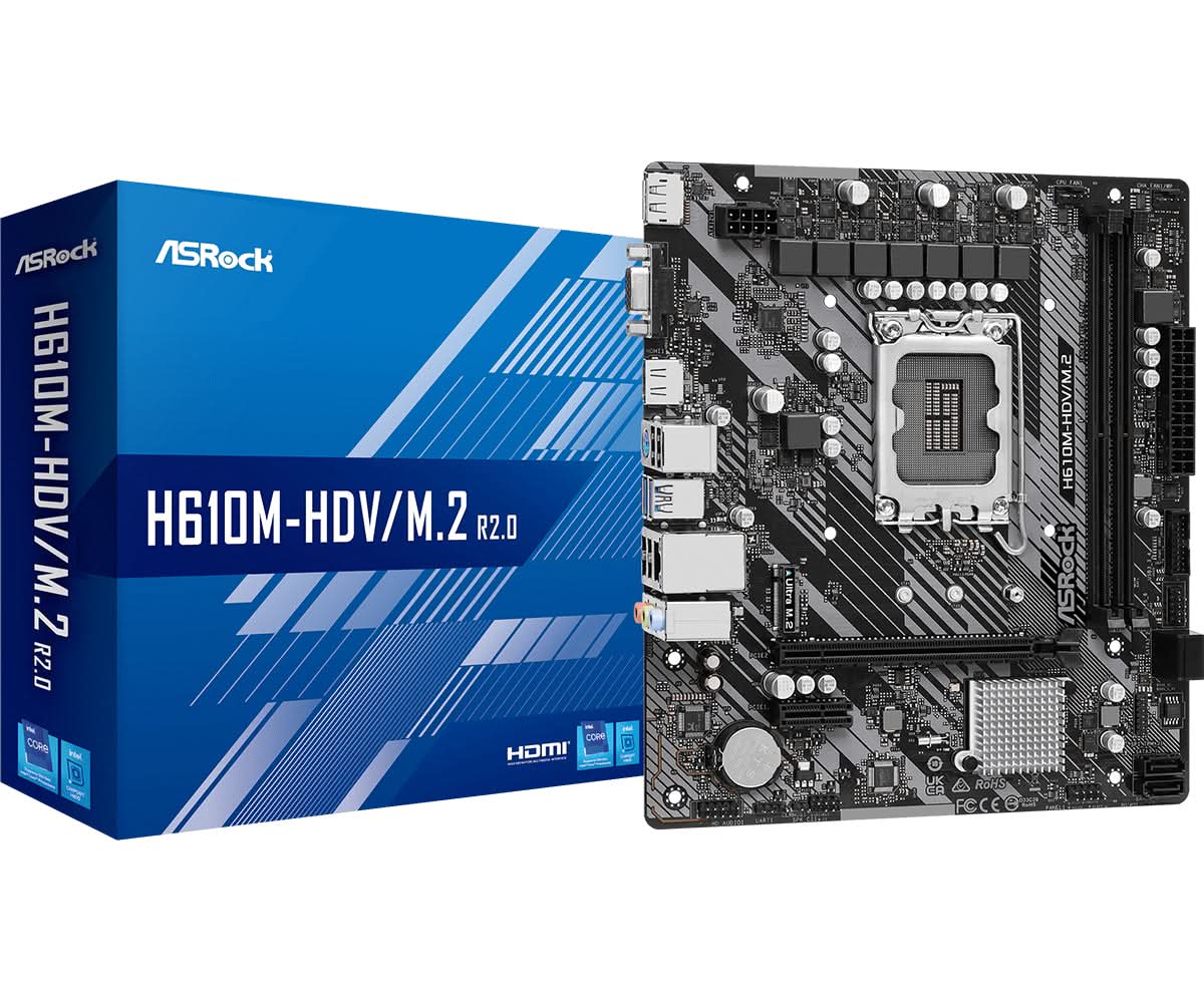 ASRock H610M-HDV/M.2 R2.0 Micro ATX Motherboard for Intel 12th/13th Gen LGA 1700 CPUs - DDR4, PCIe, M.2 Slot - Perfect for Home Office, Gaming & Budget PC Builds