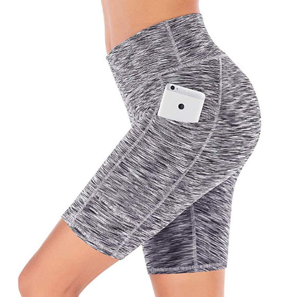 YAKER Women's High-Waisted Yoga Shorts - Breathable Workout Running Shorts with Side Pockets for Gym, Pilates & Home Exercise
