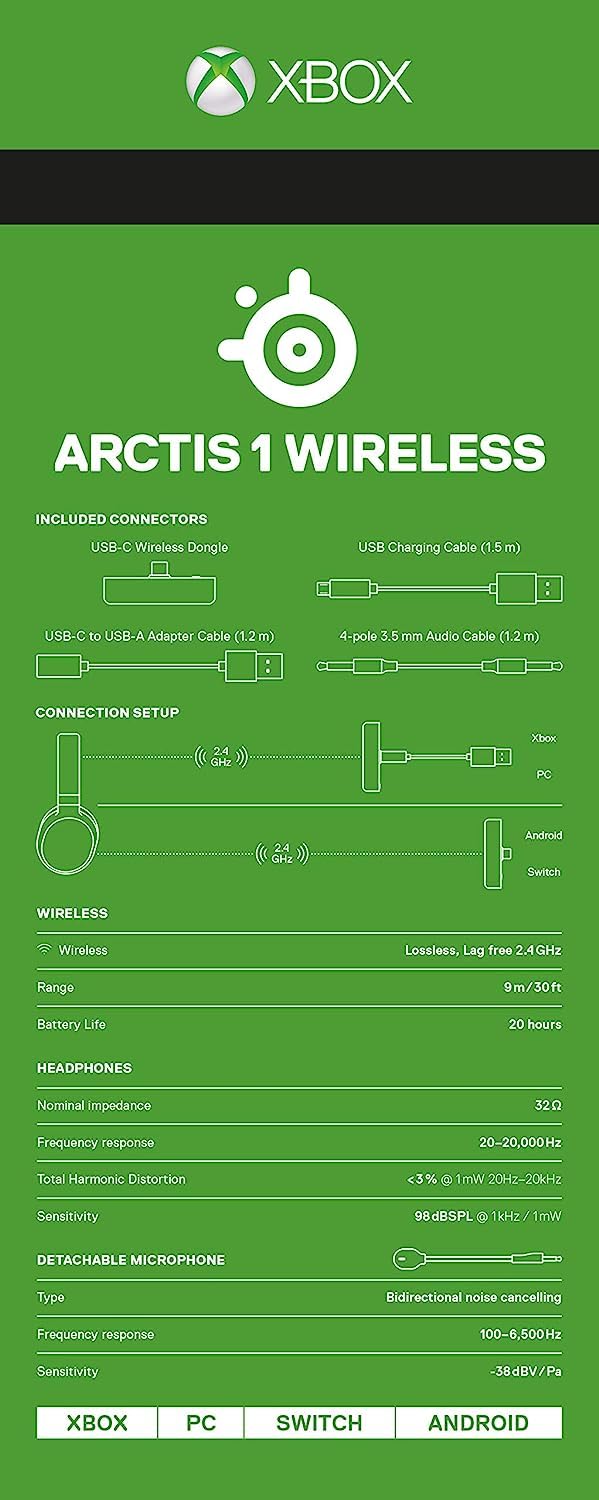 SteelSeries Arctis 1 Wireless Gaming Headset for Xbox - Lightweight Comfort & Lag-Free Audio for Xbox Series X/S, PC & Mobile Gaming