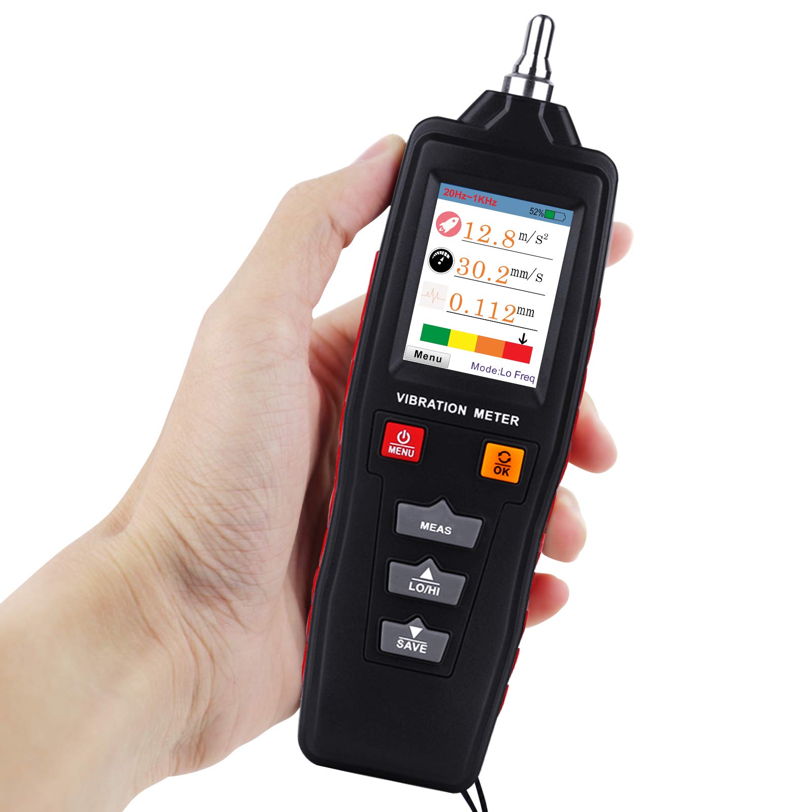 Digital Vibration Meter - Portable Vibrometer Gauge Analyzer Tester for AC Output with Acceleration/Velocity/Displacement Measurement - Ideal for Industrial Equipment Maintenance, HVAC Systems & Machinery Vibration Analysis