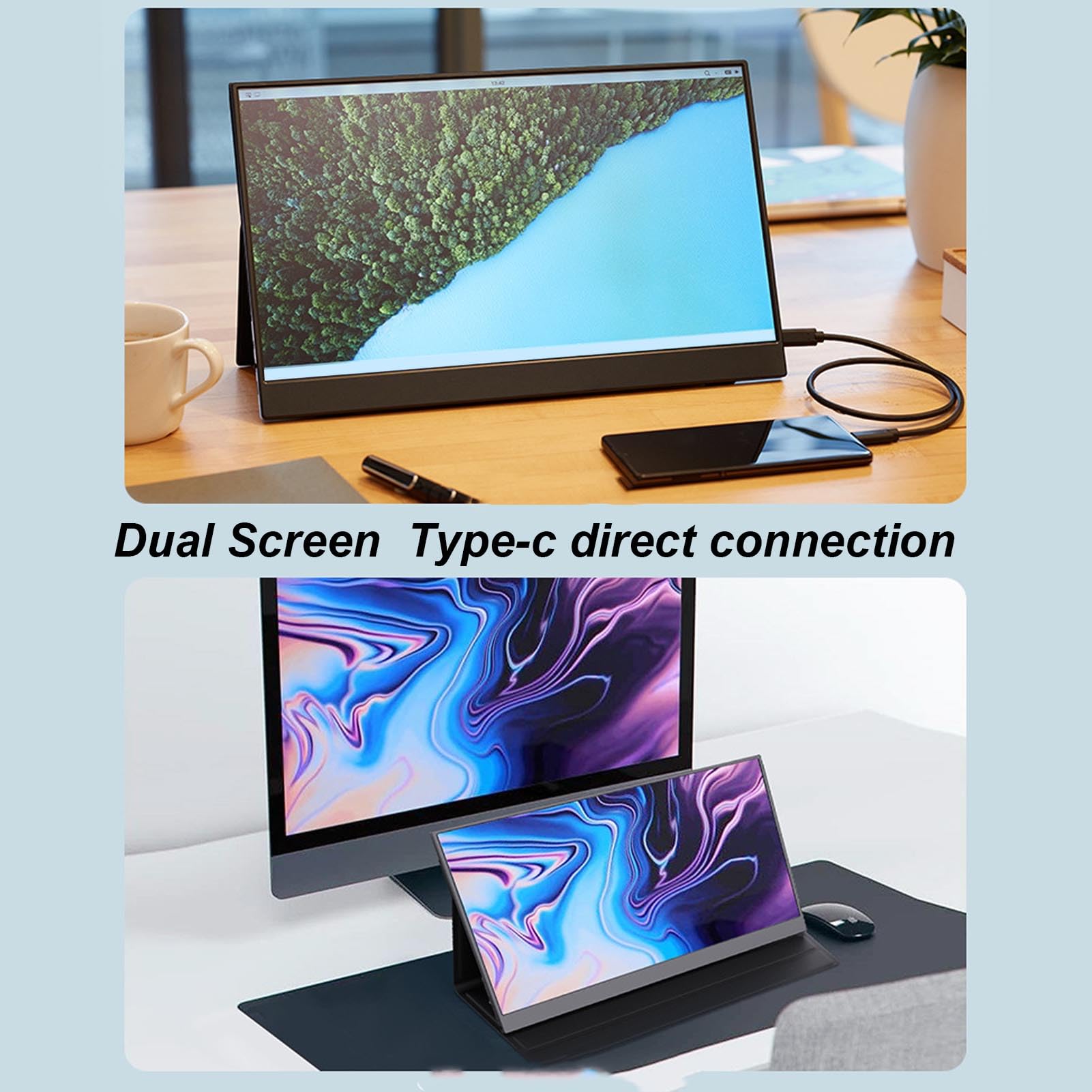 18.5 Inch Portable Gaming Monitor - Ultra Thin IPS Display 1920x1080 100Hz, USB C External Second Monitor with Removable Cover, Adjustable Stand, VESA Mount - Perfect for Work, Travel & Multi-Screen Setup