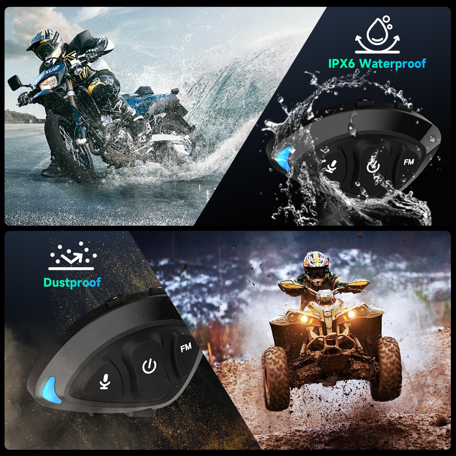 Moman Motorcycle Helmet Headset - RS-S Motorbike Bluetooth Headset with HiFi Stereo, FM Radio, AI Voice, Hands-Free Call, IPX6 Waterproof & Noise Cancellation - Perfect for Solo Riders on Long Trips & Commuting