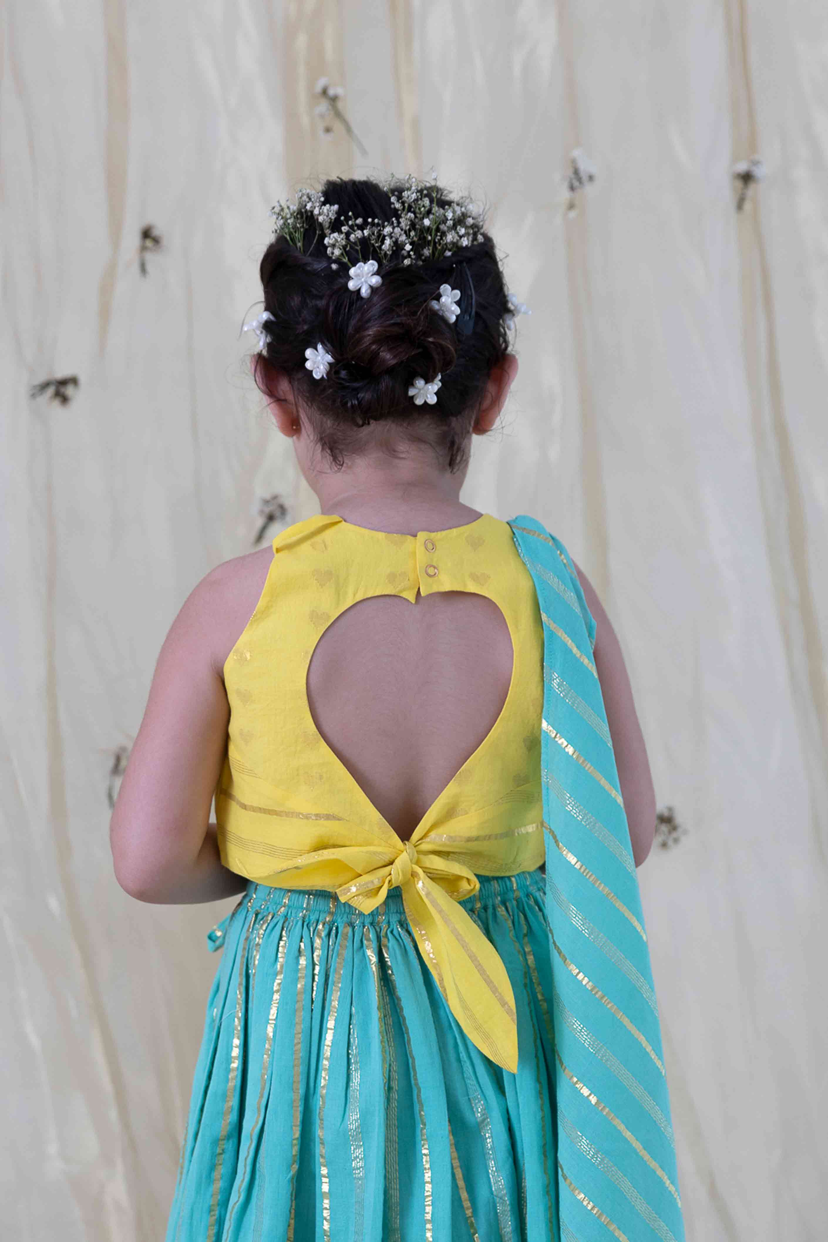 Pre-Order: Girls' Pure Cotton Sleeveless Lehenga Set in Yellow - Perfect for Weddings, Festivals & Traditional Celebrations