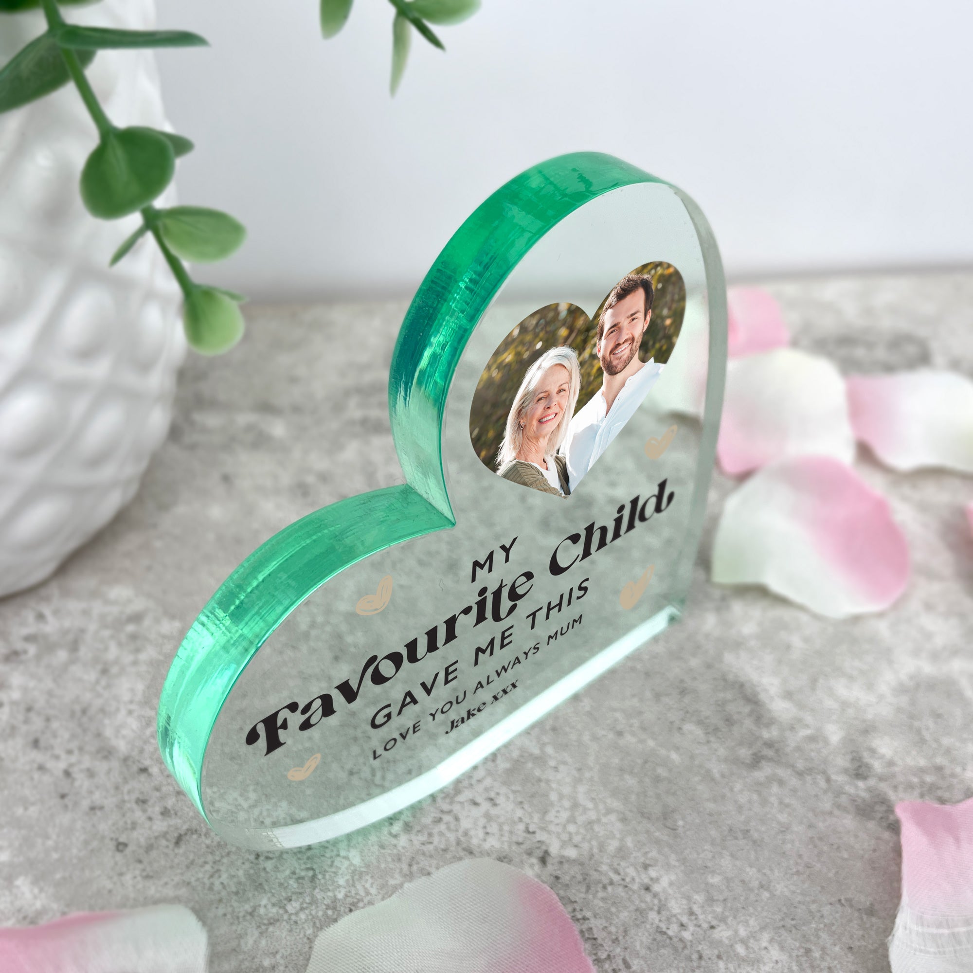 Personalized Acrylic Freestanding Heart Plaque - Custom 'My Favorite Child Gave Me This' Gift for Mom, Grandma - Perfect for Mother's Day, Birthday & Home Decor