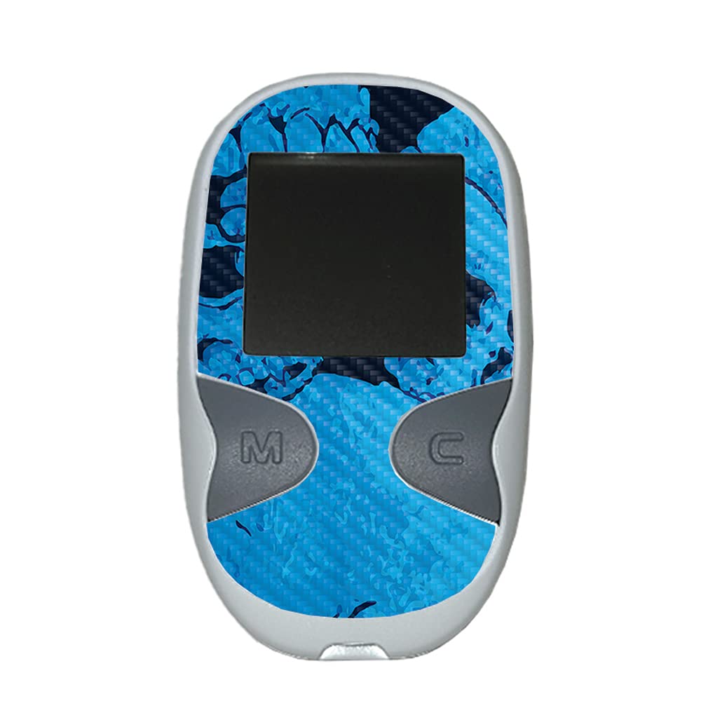 MightySkins Carbon Fiber Skin for Care Touch Glucose Meter - Blue Skulls Design | Protective & Durable Textured Cover | Easy to Apply | Made in USA | Perfect for Diabetic Patients & Daily Glucose Monitoring