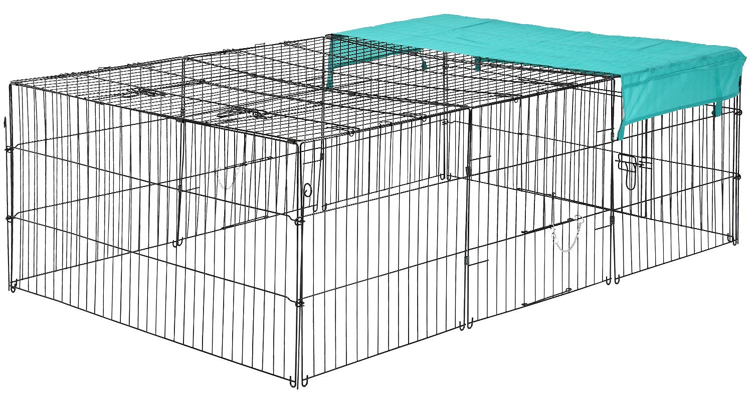 Large Metal Chicken Coop & Rabbit Cage - Foldable Walk-in Poultry Run with 4 Doors & Waterproof Cover - Portable Pet Playpen for Indoor/Outdoor Use - Exercise Kennel for Chickens, Rabbits, Ducks - WR-XXL-4-Black - Perfect for Backyard Farming, Pet Exercise & Weather Protection