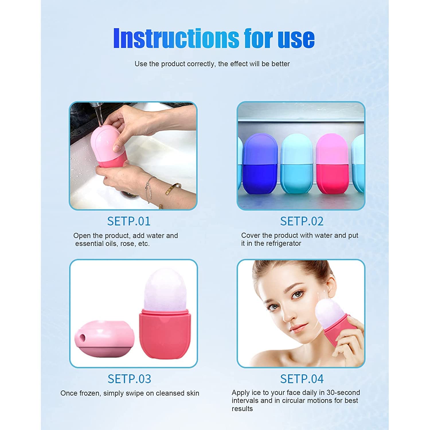 Ice Roller for Face, Neck & Eyes – Reusable Cooling Massage Tool for Glowing Skin & Puffiness Relief | Perfect for Morning Routine, Skincare & Post-Workout Recovery