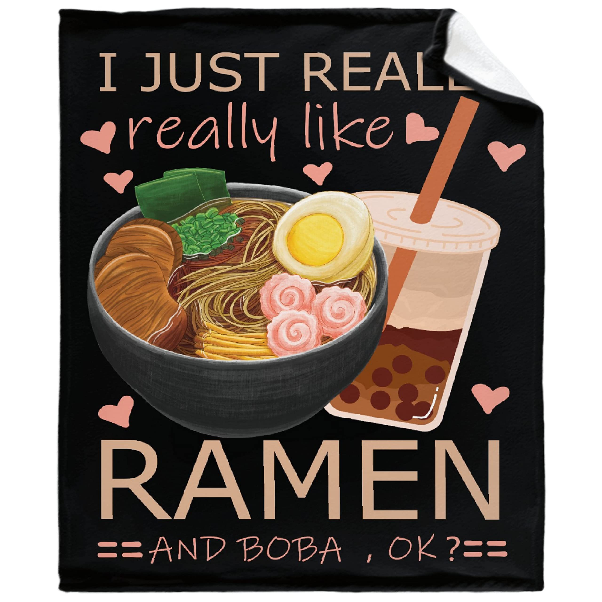 Soft Cozy Warm Fleece Flannel Throw Blanket - Lightweight Micro Plush Blanket for Bed, Sofa & Couch - Perfect Gift for Ramen & Boba Lovers - XL 120x90 Inch All-Season Family Blanket - Great for Dorms, Movie Nights & Snuggling