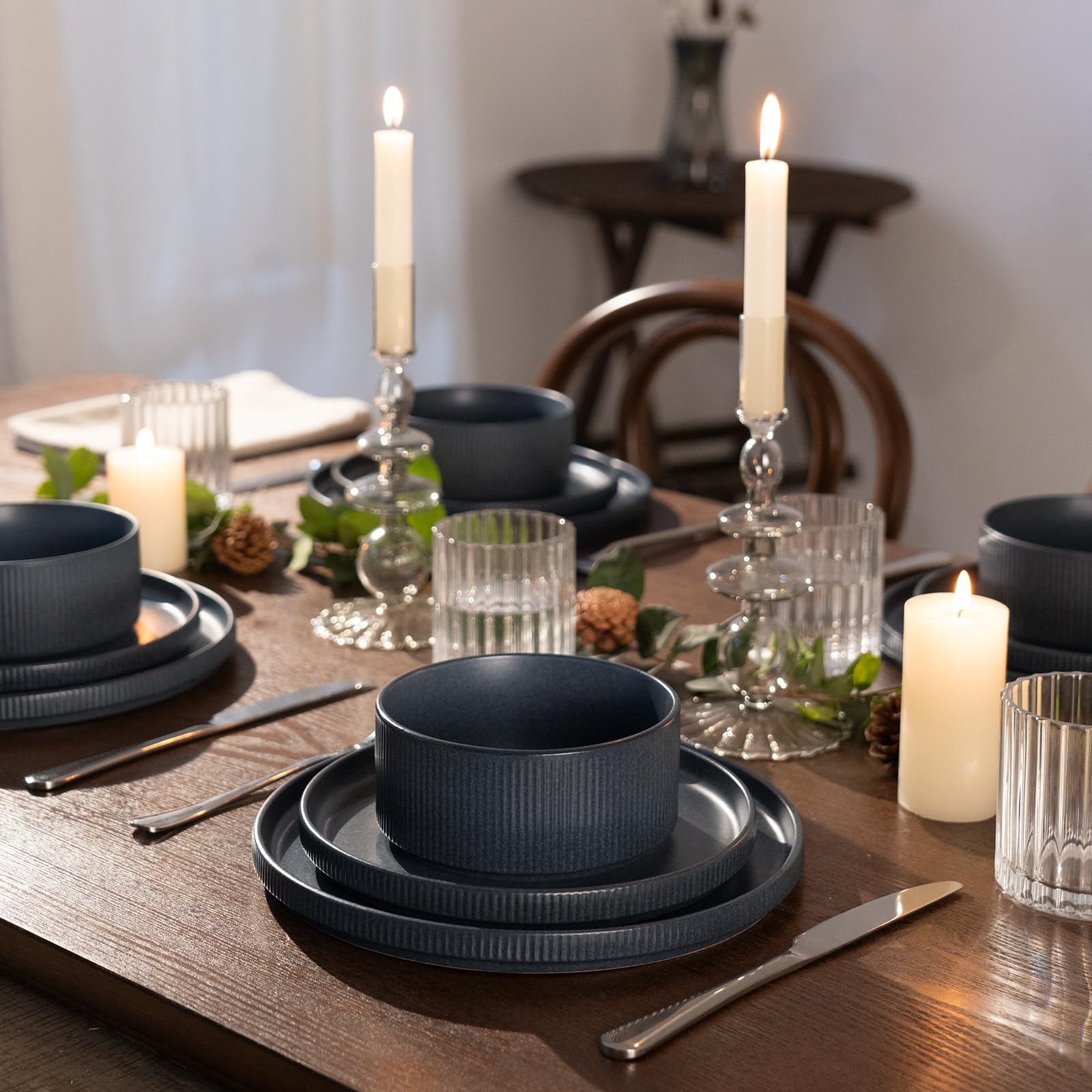 Famiware 8-Inch Star Salad Plates Set of 6 - Premium Stoneware Dinnerware for Dessert, Appetizers & Small Meals - Matte Dark Charcoal Fully Glazed Plates - Perfect for Dinner Parties, Holiday Gatherings & Restaurant Use