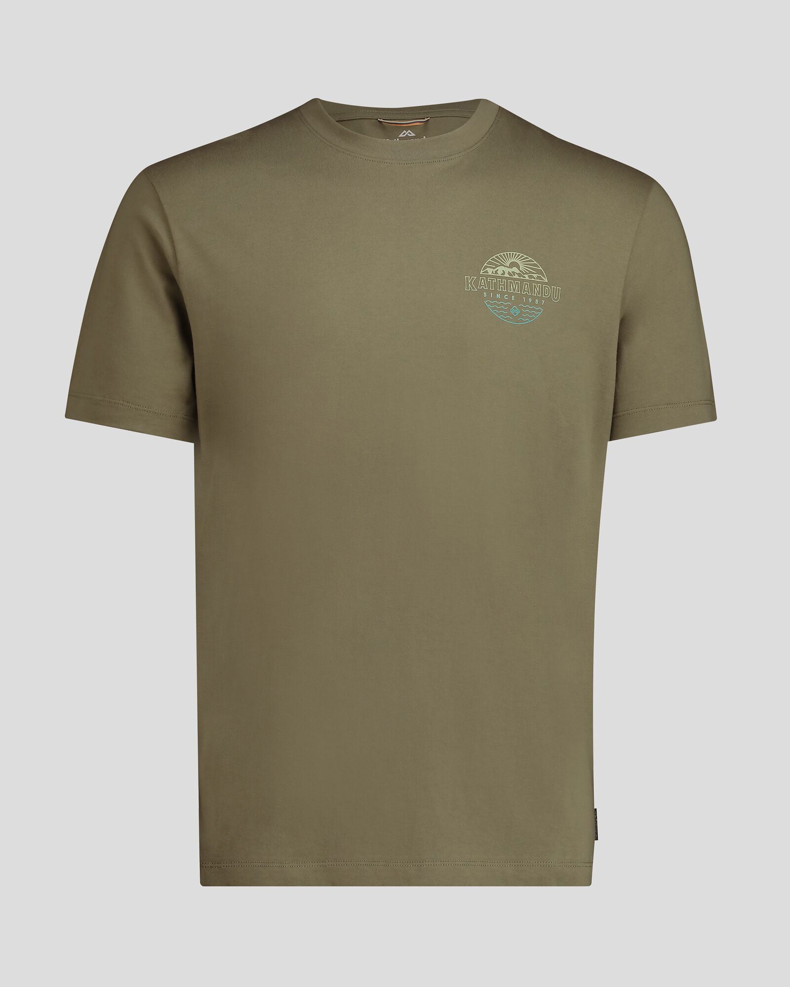 Men's Kathmandu Logo Faded Organic Cotton T-Shirt - Soft Casual Tee for Everyday Wear, Outdoor Adventures & Travel | Beech Color
