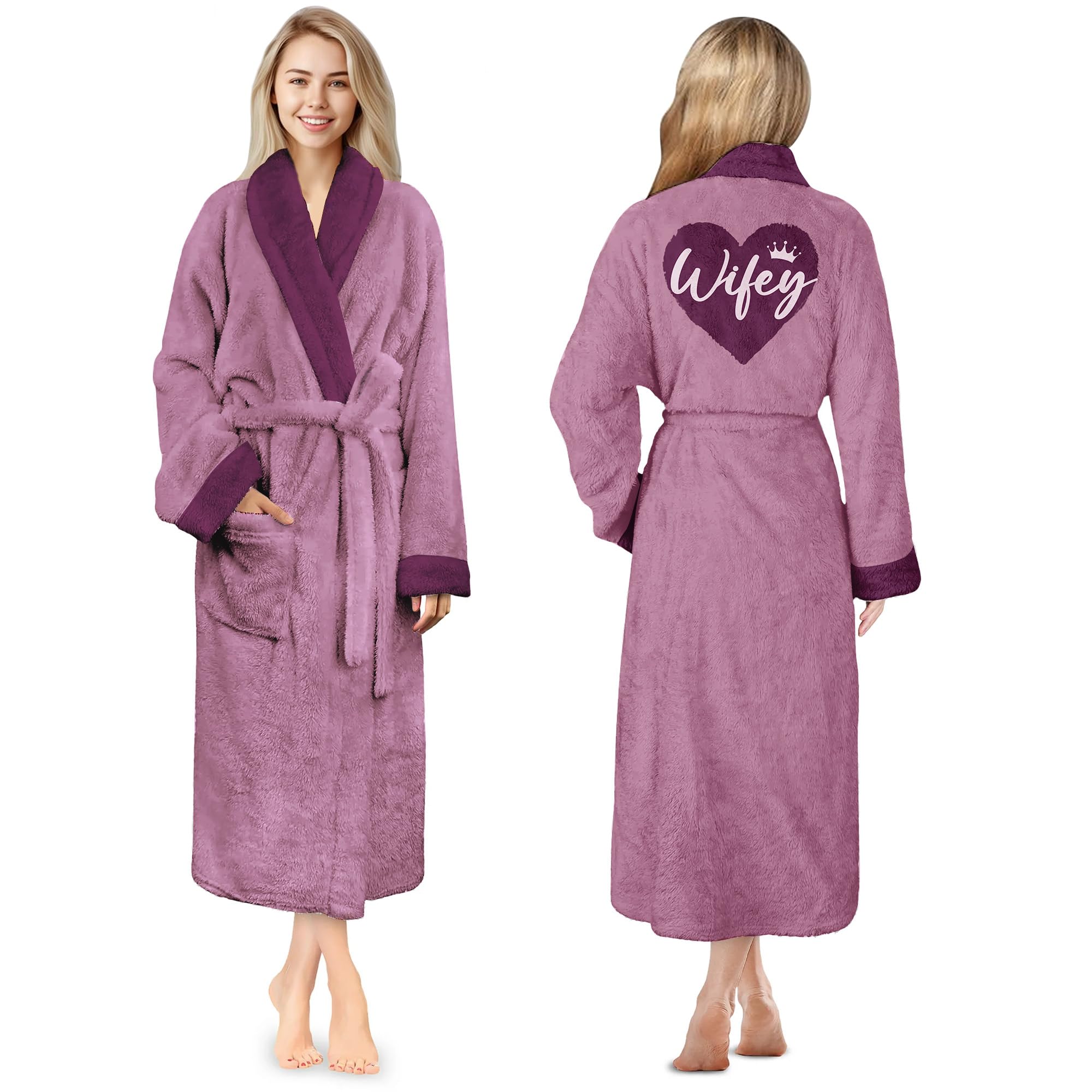 Cozy Wifey Fleece Robe - Soft Plush Bathrobe for Women - Perfect Mothers Day, Birthday, Anniversary & Christmas Gift for Wife - Ideal for Relaxing at Home, Spa Days & Cozy Evenings
