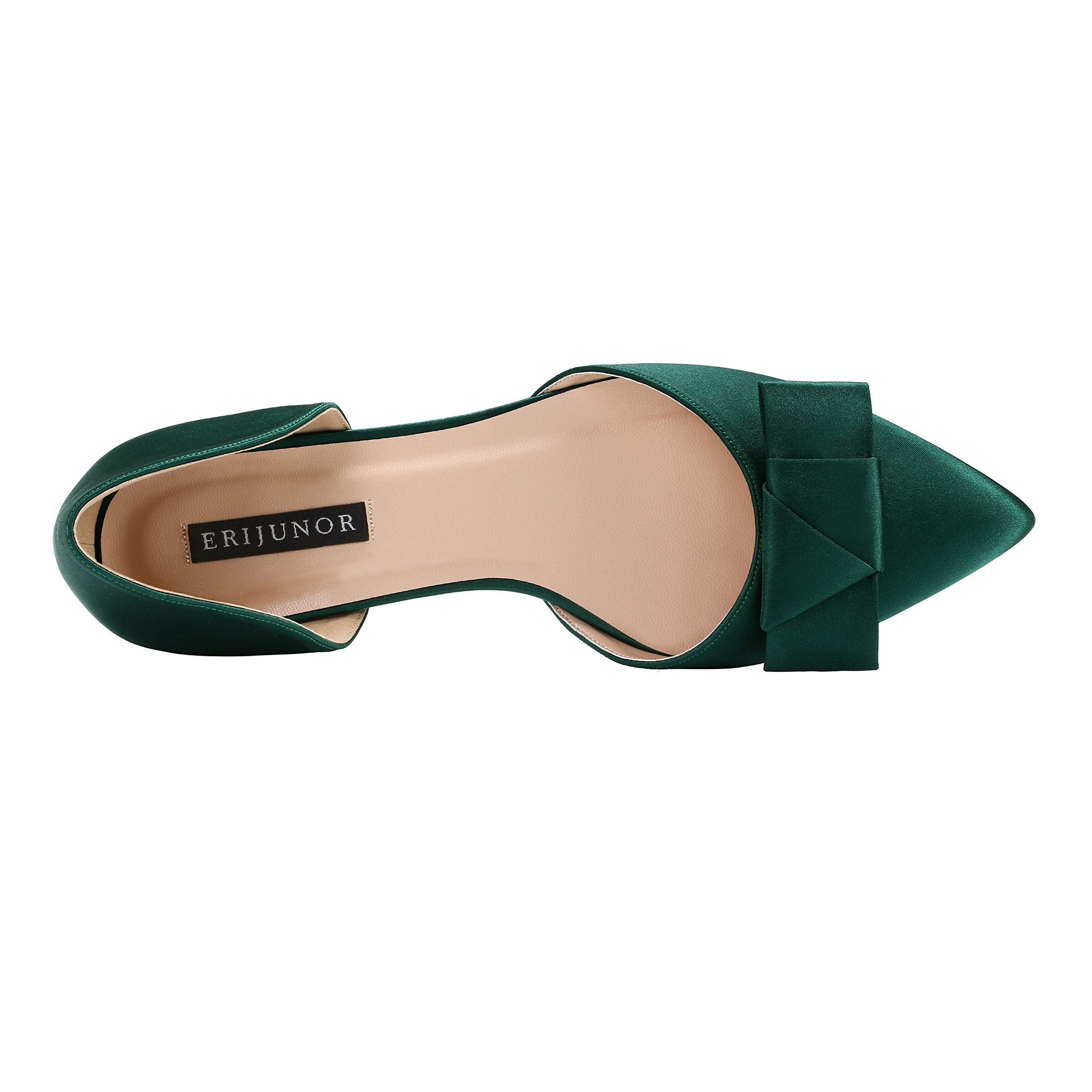 ERIJUNOR Comfortable Low Heel Wedding Shoes for Bride - Elegant Bow Knot D'Orsay Pointy Toe Flats | Perfect for Bridal Showers, Weddings & Formal Events