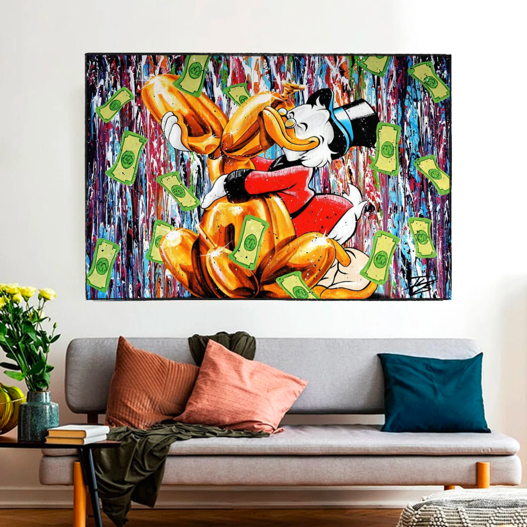 Banksy Scrooge McDuck and Dog Canvas Wall Art Print - Modern Pop Art Home Decor for Living Room, Bedroom & Office