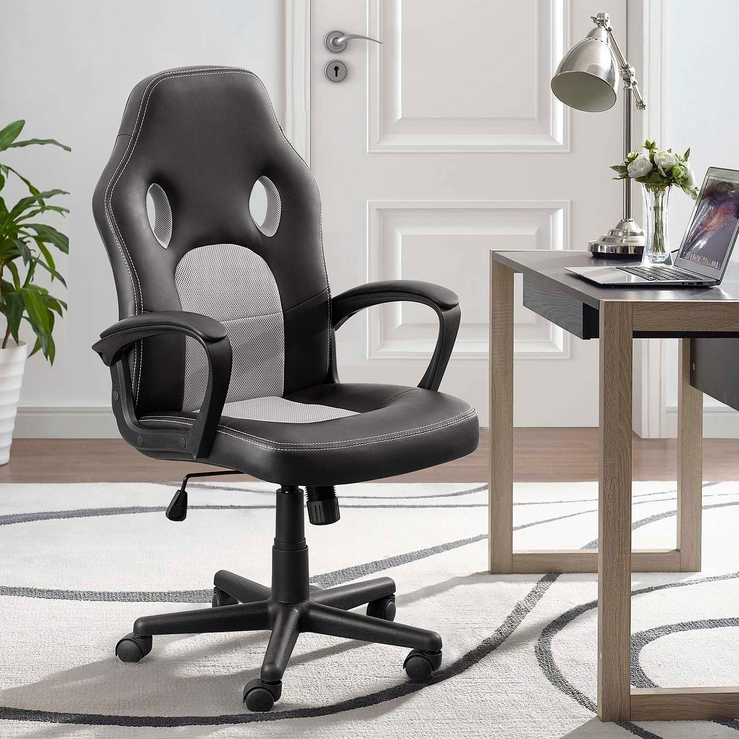 Furmax Ergonomic Office Chair - Adjustable Leather Gaming & Computer Desk Chair with Lumbar Support, Racing Style Swivel Task Chair for Home & Office Use (Grey)