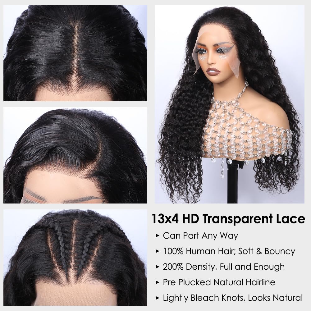 Glueless Lace Front Wigs Human Hair for Black Women - 200% Density Brazilian Water Wave Pre Plucked Bleached Knots Wig (16 Inch) | Perfect for Daily Wear, Parties & Special Occasions