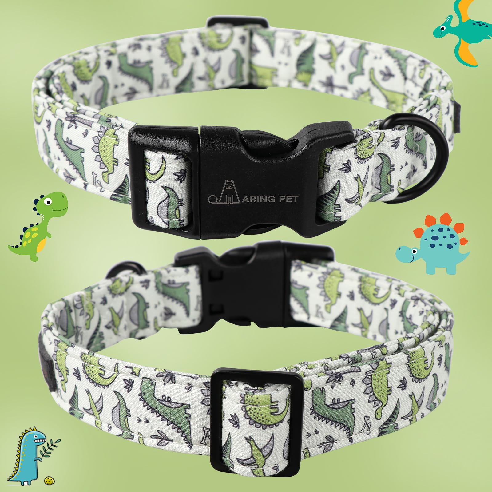 Dinosaur Dog Collar - Adjustable Cotton Pet Collar for Small Medium Large Dogs - Perfect for Daily Walks & Playtime