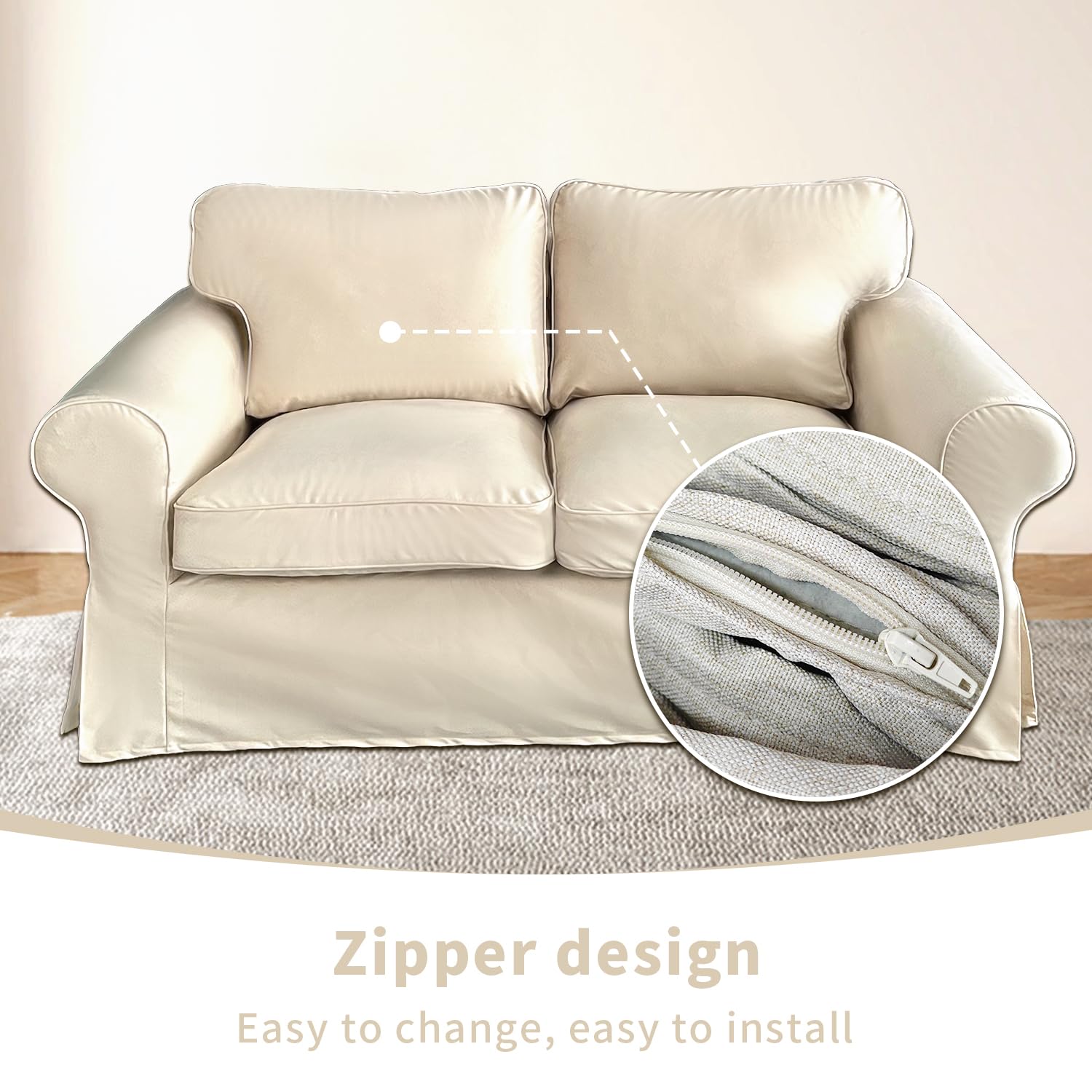 ShanSon Sofa Slipcover for IKEA Ektorp Loveseat - Stretchable 2-Seat Sofa Cover Replacement in Beige | Perfect for Living Room, Bedroom & Home Decor Protection