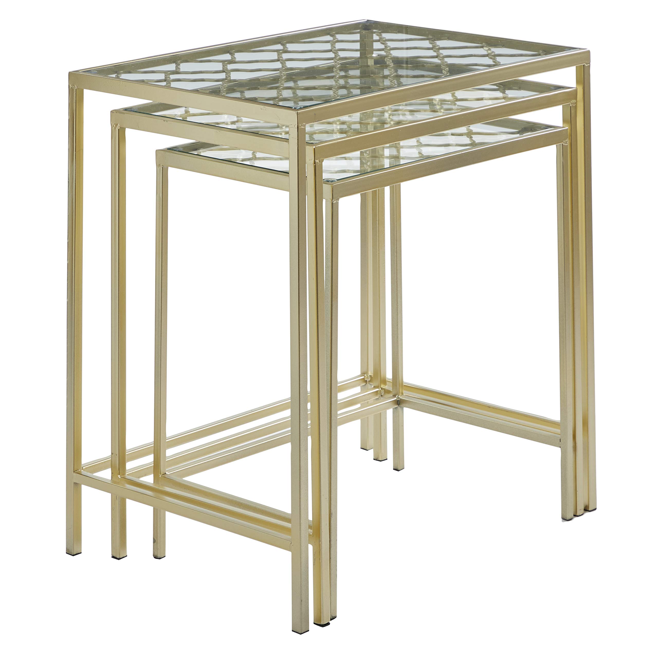Deco 79 Modern Gold Metal Side End Tables with Clear Glass Top - Set of 3 Accent Tables (24