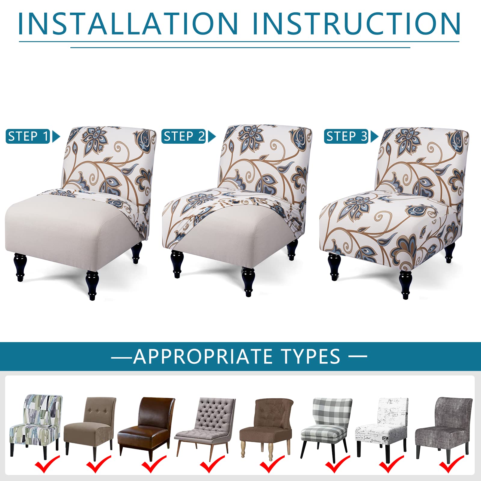 Liykimt Armless Accent Slipper Chair Slipcover - Stretch Spandex Fabric Removable Cover for Armless Chairs - Furniture Protector for Living Room & Dining Room (Beige/Coffee, 1 Pack) - Perfect for Home Decor, Guest Seating & Small Space Furniture