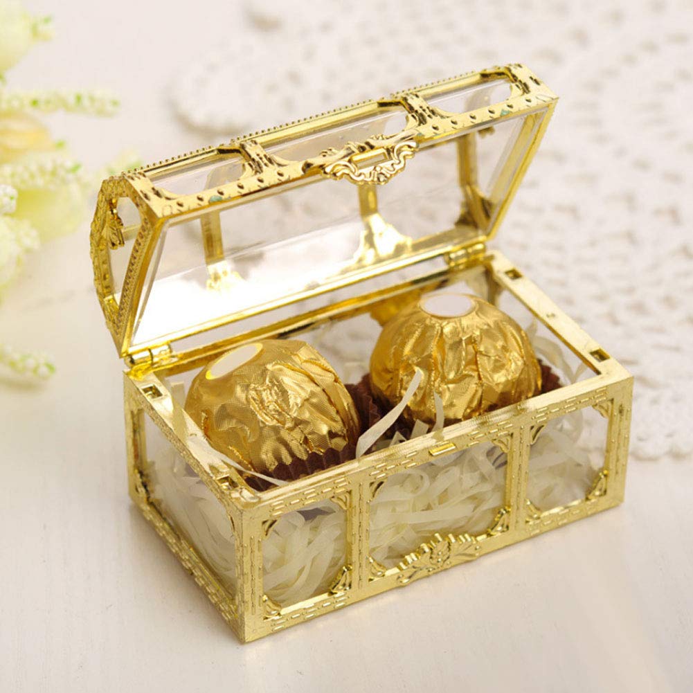 12pcs Gold Hollow Treasure Chest Candy Boxes - Decorative Chocolate Containers for Wedding, Party Favors & Gift Giving - Perfect for Candy Buffets, Bridal Showers & Themed Events