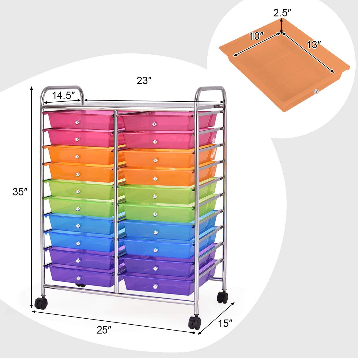 20-Drawer Rolling Storage Cart with Universal Wheels - Multipurpose Mobile Utility Organizer for Classroom, Office, School & Home - Perfect for Craft Supplies, Office Stationery & Home Organization