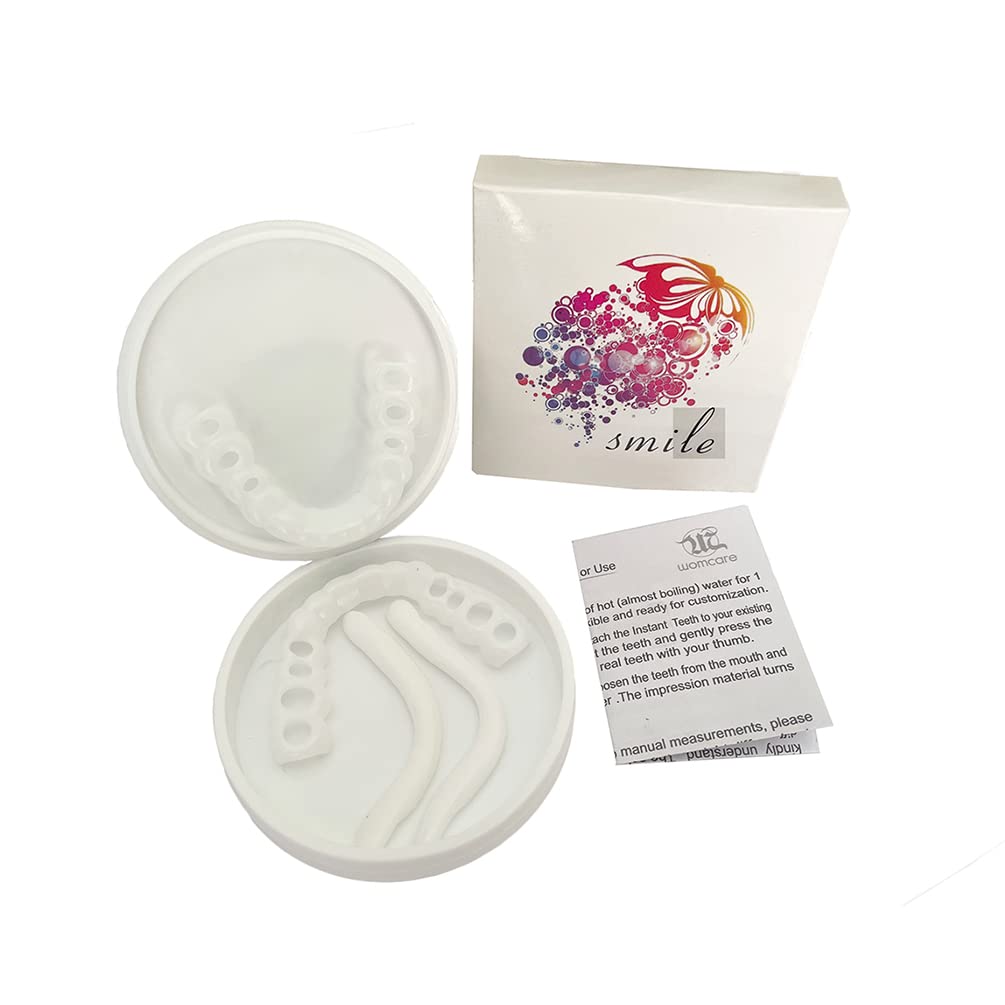 Snap-On Denture Veneers - Instant Temporary Fake Teeth for a Perfect & Confident Smile | Includes 1 Upper, 1 Lower & 2 Adhesives | Great for Whitening Alternative, Cosplay, Costumes & Daily Confidence Boost
