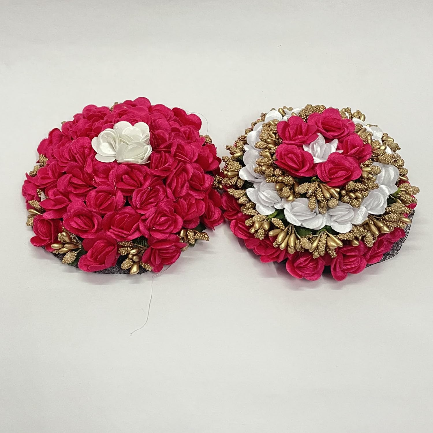 Elegant Maahal Hair Bun & Bridal Gajra Flower Set - 2 Pack Artificial Juda Hair Accessories for Women | Perfect for Weddings, Parties & Traditional Occasions