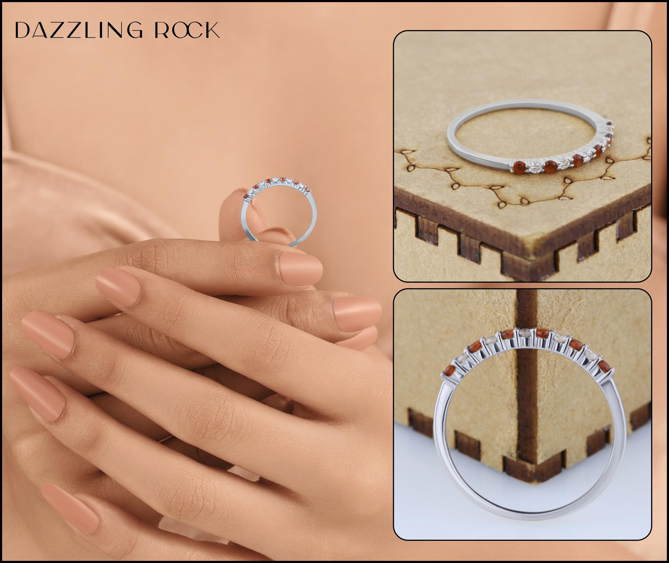 Dazzlingrock Collection 14K Solid Gold Women's Stackable Wedding Band - Round Garnet & White Diamond Ring for Bridal, Anniversary & Everyday Wear