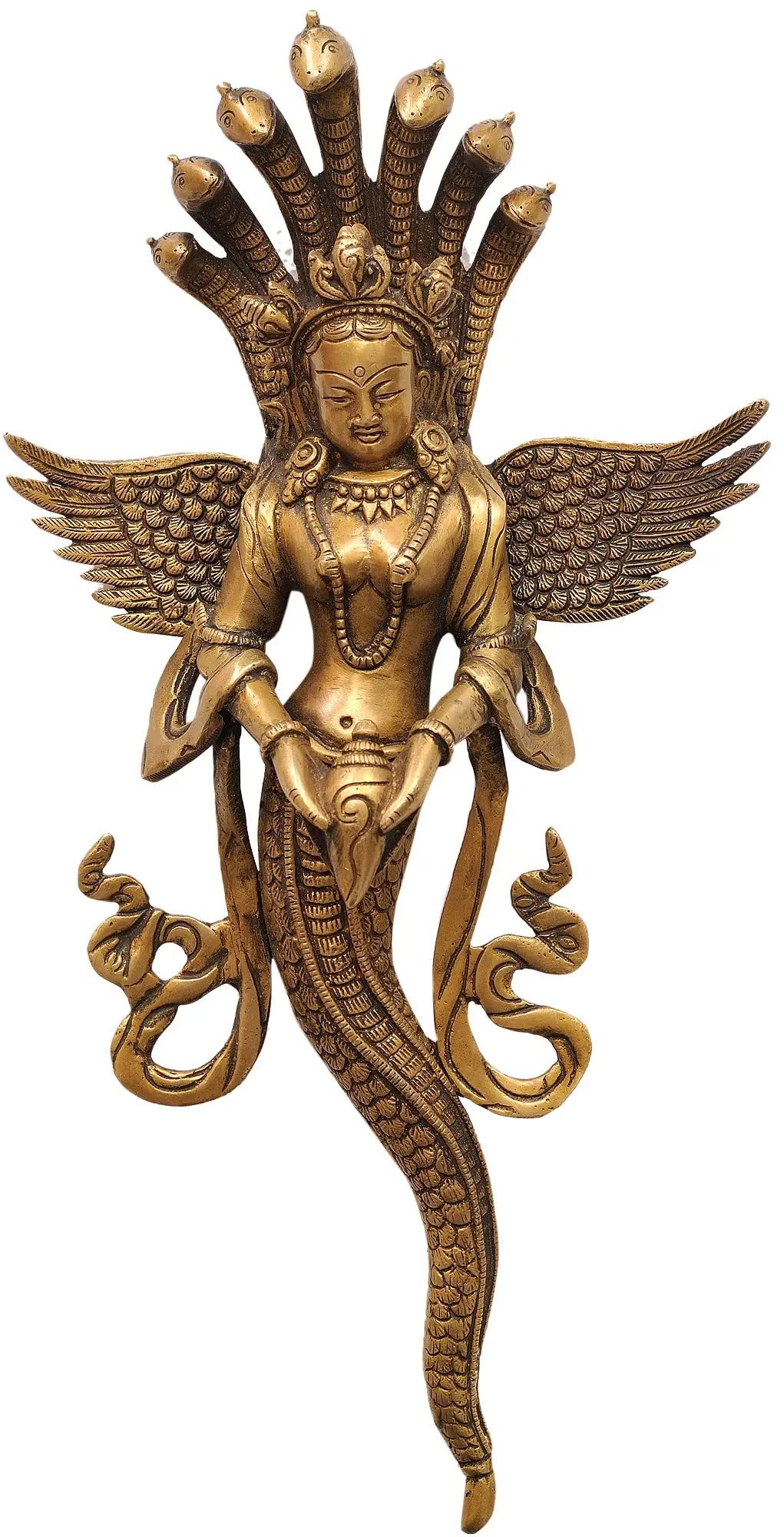 Naga Kanya Brass Wall Hanging Statue - Handcrafted Hindu Deity Home Decor for Living Room, Bedroom & Meditation Space