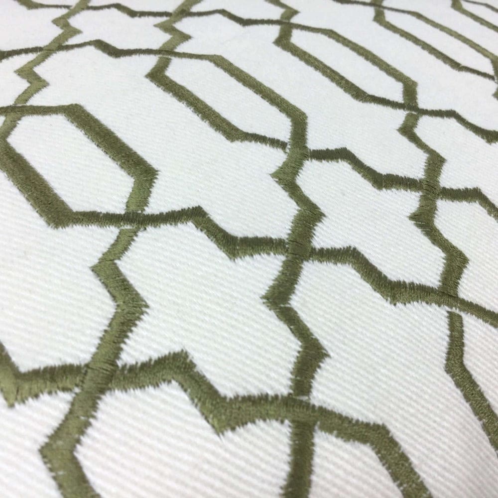 Elysa Green Olive & Cream Embroidered Geometric Fretwork Lattice Pillow Cover - Boho Home Decor for Living Room, Bedroom & Sofa